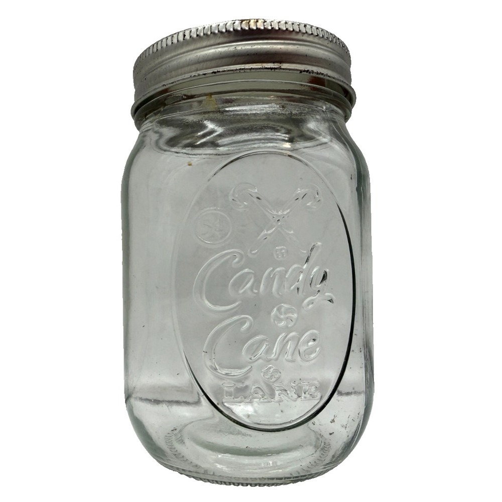 Candy Cane Lane Mason Jar Clear Glass Embossed Holiday Christmas Regular Mouth